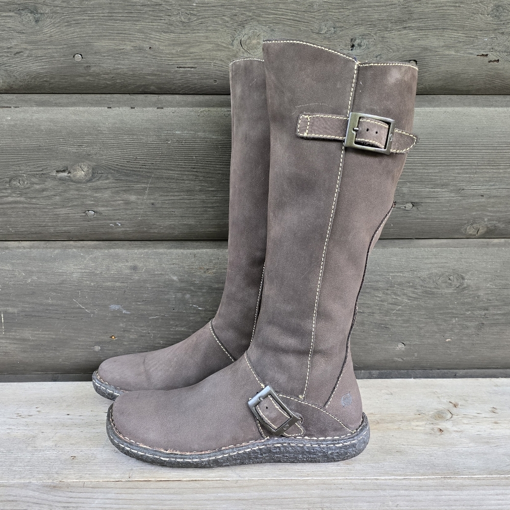 Born Kenya Y2K Boho Moto Minimalist Tall Nubuck Buckle Riding Boots 7M - Picture 3 of 16